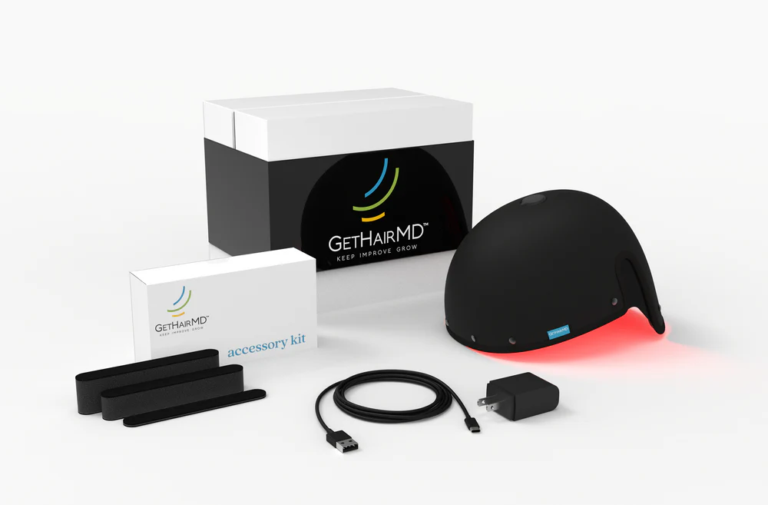 GetHairMD at-home red light laser cap and accessory kit used in non-surgical hair restoration programs at Elevate You in Beavercreek, Ohio