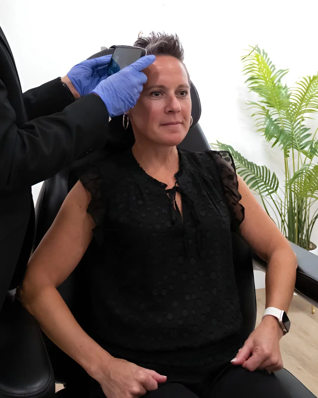 Close-up hairline and donor density assessment before FUE hair transplant surgery in Dayton, Ohio